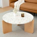 30in Marble Top Wood Base Coffee Table Patterned Marble Wooden Base