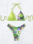 Ruffles Bikini For Vacation Stylish And Comfortable Swimwear Green Color
