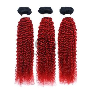 Quality #T1B/Red Kinky Curly Remy Human Hair Bundles Sew In Weave Bundles Brazilian Bundle Deals wholesale