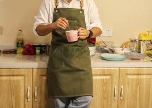 Quality 16oz Polyester Cotton Army Green Custom Barista Aprons wholesale