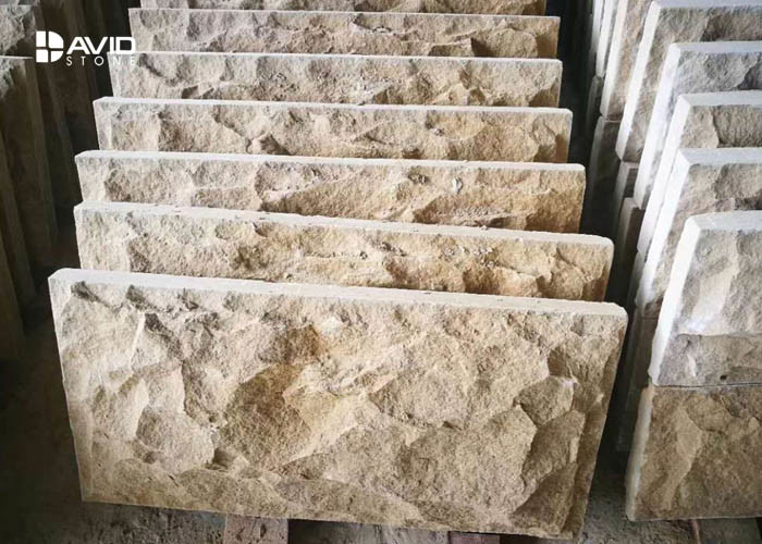 Chiselled Yellow Mushroom Sandstone Stone For Decoration Walls / Columns