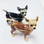 Cute small metal decorative trinket boxes Chihuahua dog jewelry box