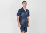 Navy Blue Mens Luxury Sleepwear Button Through Shirt And Short Pants Eco