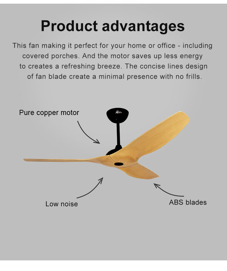 52" Plastic 5-Speed Remote Control BLDC Ceiling Fan for Home Decoration without Light