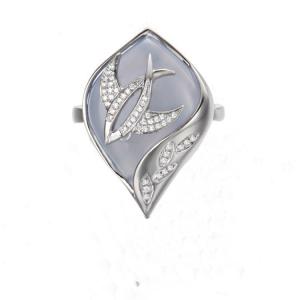 Quality 18K Rose Gold Daimonds Natural Blue Chalcedony Gemstone Ring for Women (GDR008) wholesale