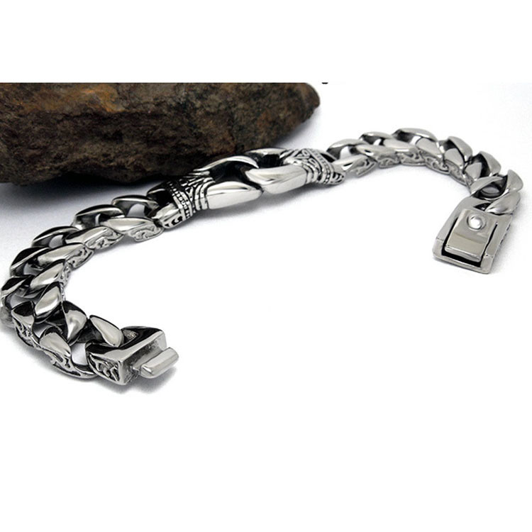 Antique Men's Titanium Stainless Steel Curb Link Chain Buckle Bracelet 8.5 Inches (JCE204)