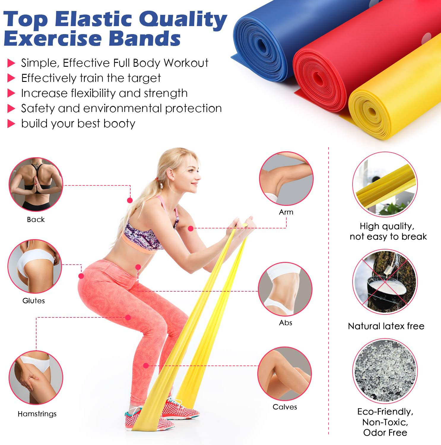 0.15mm 1.0mm Latex Elastic Yoga Pilates Band For Yoga Fitness