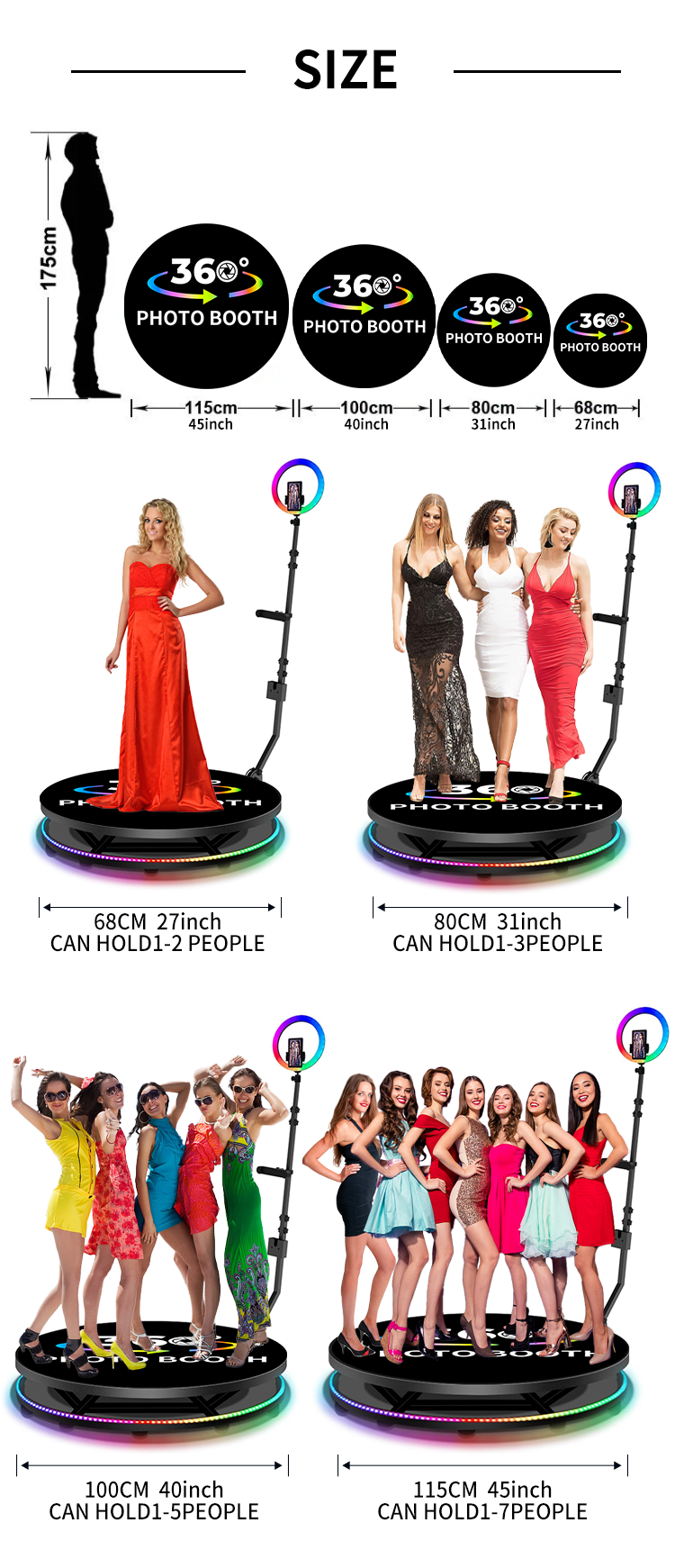 Indoor Birthday Party Supplies 360 Photo Booth Mirror for Party Platform Height 25CM