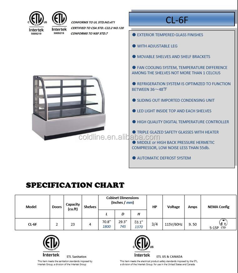 CE ETL Deli Chiller Display Cabinet With Marble Base 230V 50HZ