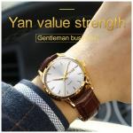 Goldtone 39mm Unisex Wrist Watch 3BAR Mens Wrist Watch Brown Leather Strap
