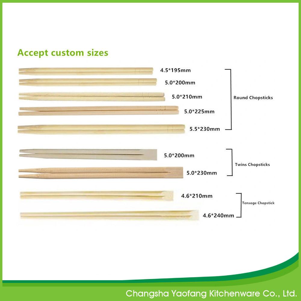 Restaurant Round Bamboo Chopsticks 5.0*200 Mm Disposable With Printed Logo