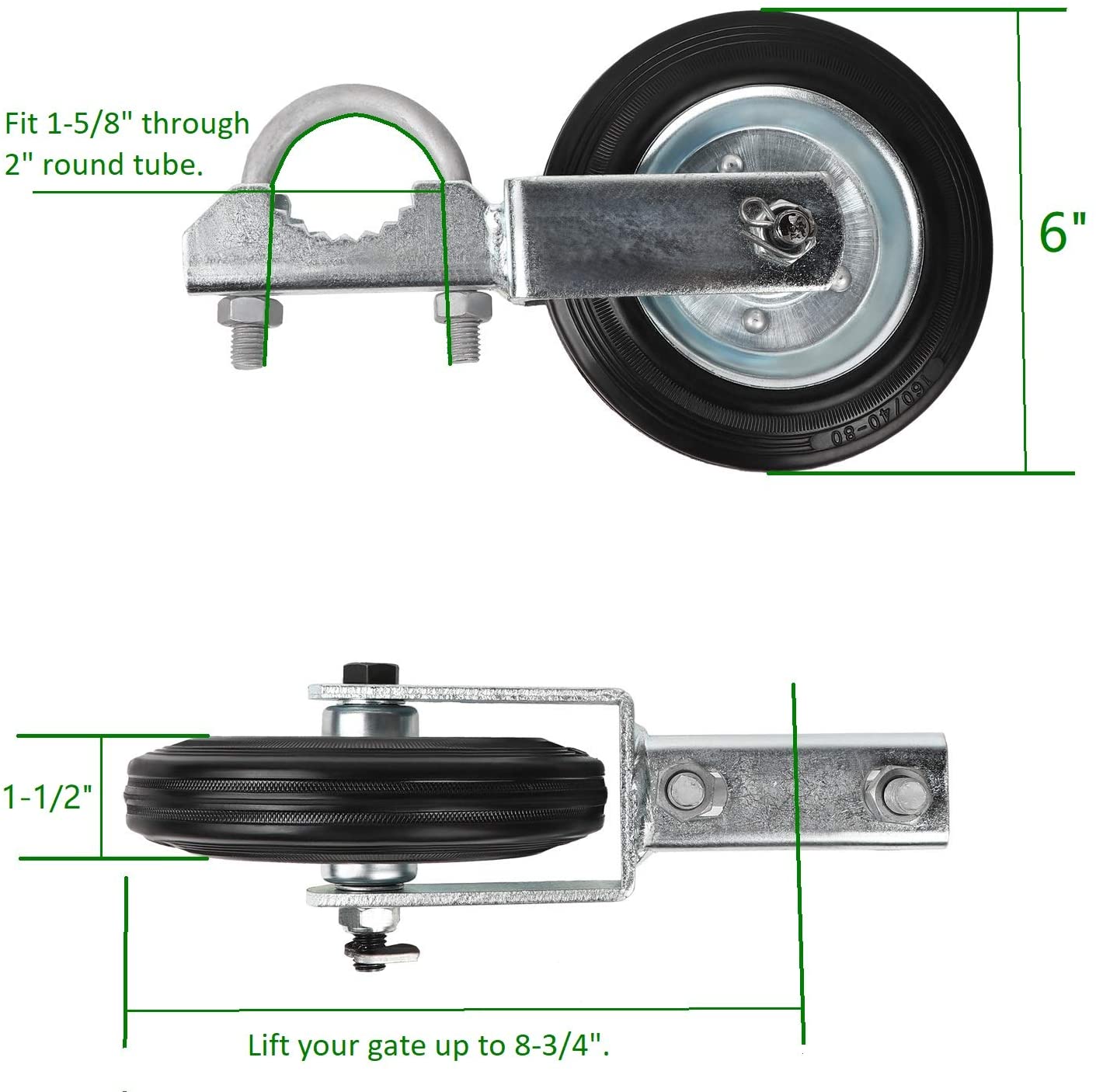 Sliding Gate Caster Wheel Heavy Duty Rubber Wheel with Universal Mount Plate 220lbs