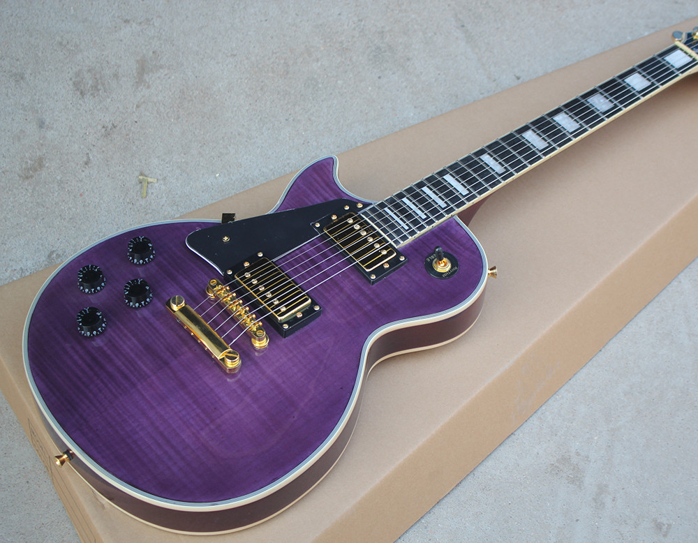 Custom Purple Electric Guitar with Left Handed,Flame Maple Veneer,Gold Hardware,22 Frets,White Binding