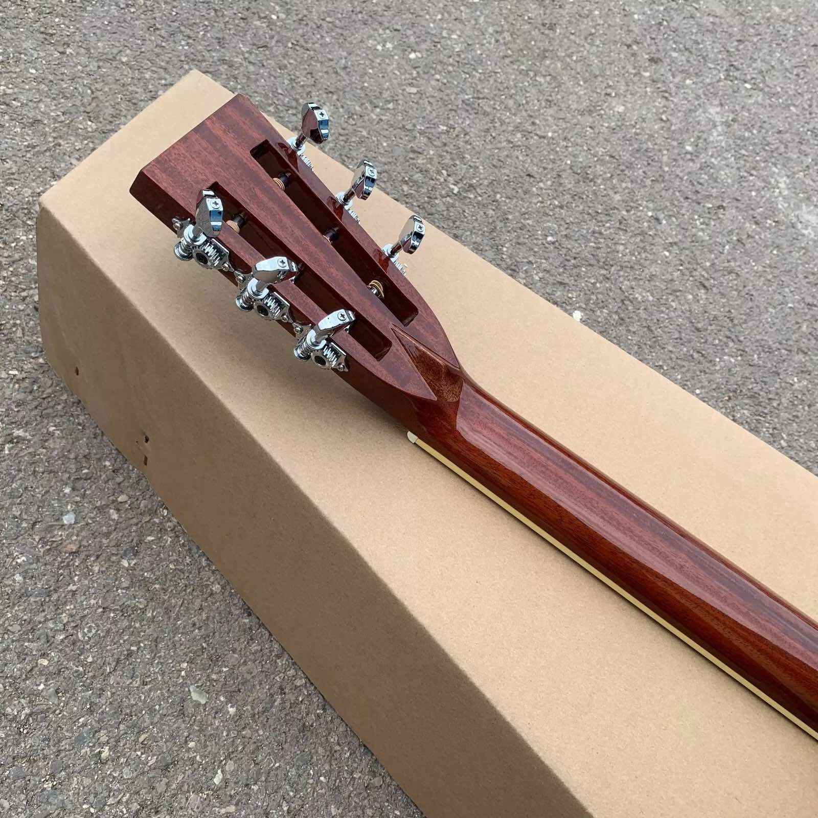 Yellow Painting Solid Spruce Top 39 Inch 000 Type Acoustic Guitar Abalone Ebony Open Headstock