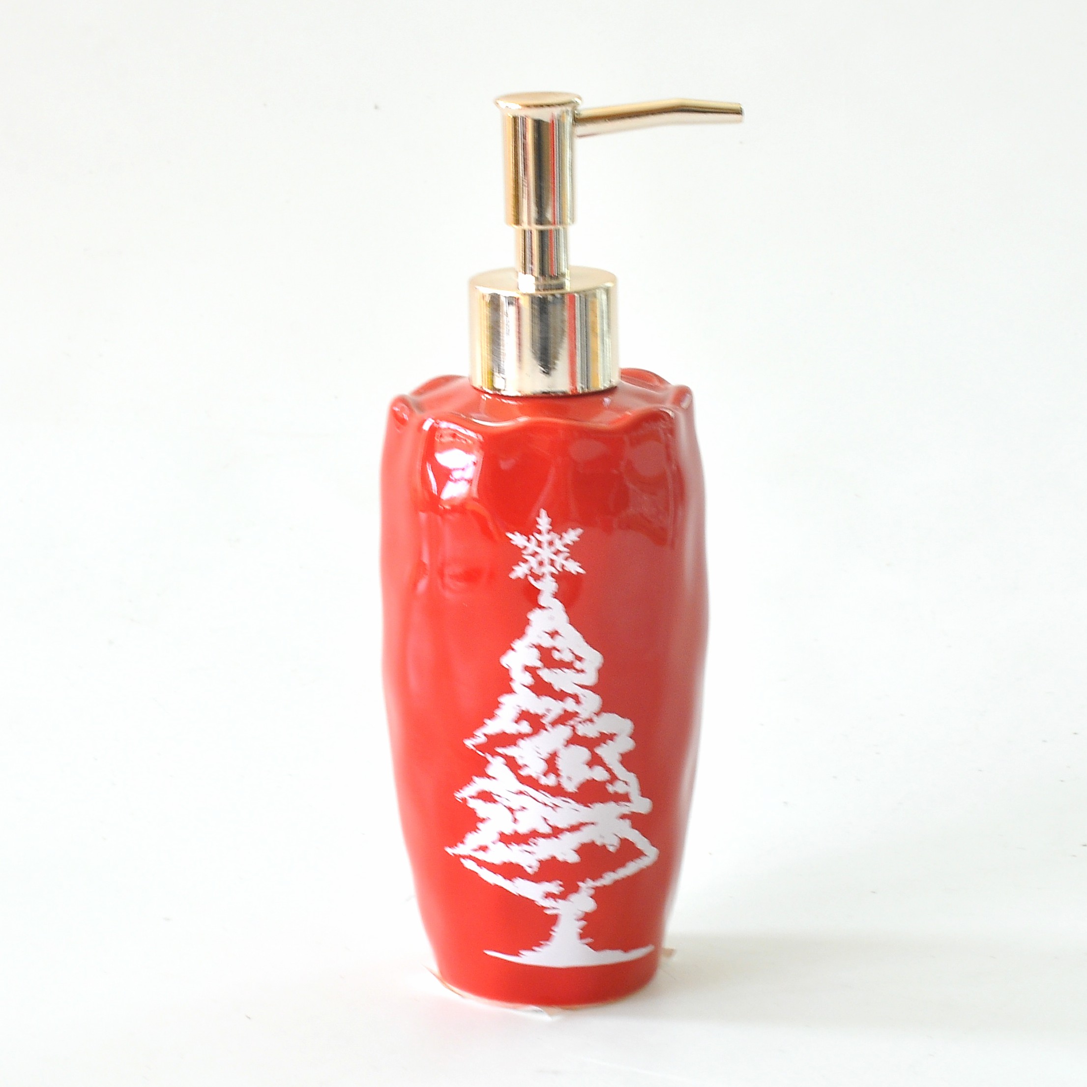 Red Color Ceramic Bathroom Set With Christmas Trees Deer Pattern