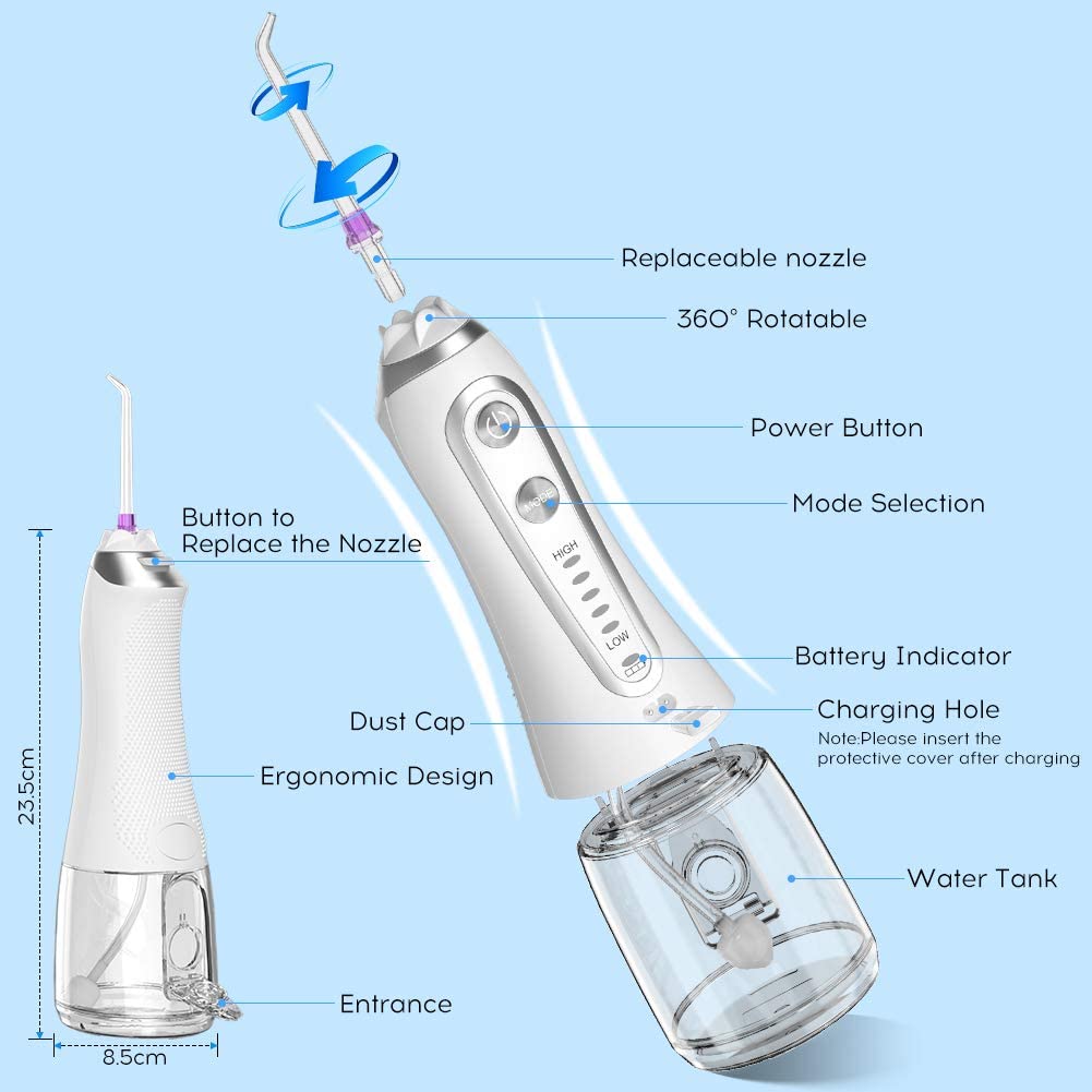 5V Rechargeable Water Flosser , Oral Hygiene Irrigator With 0.3L Tank
