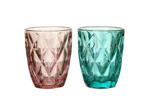 Quality 220ml Lead Free Hand Blown Colored Whisky Glasses , Diamond Pattern Glass Whiskey Cups wholesale