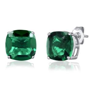 Quality Sterling Silver Emerald Cushion Stud Earrings: May Birthstone for Women wholesale