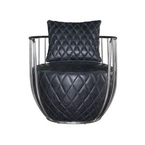 Quality Industrial Vintage Caged Leisure Black Leather Swivel Chair Living Room Distressed wholesale