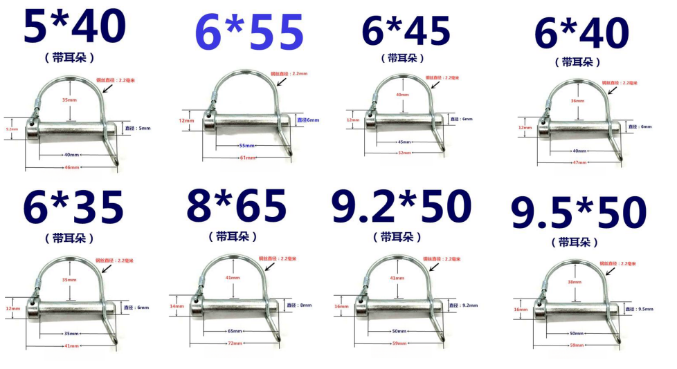 Carbon Steel M5 M6 M8 Linch Hitch Pin with Quick-Release Function and Steam Oxide Nitride Finish Double Square Wire Lock Pin