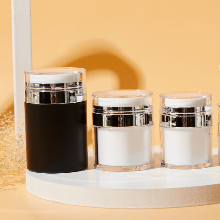 Silver Black PP Durable Skincare Jar / Caps 15ml 30ml 50ml