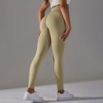 Seamless knitted solid color high waist abs lifting hip yoga pants running