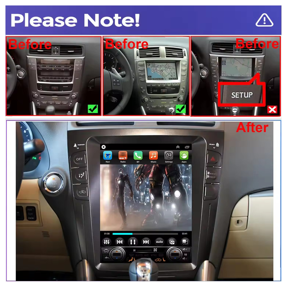 Android13 Car Vertical Screen Radio 10.4 Inches For Lexus IS200 IS250 IS300 IS350