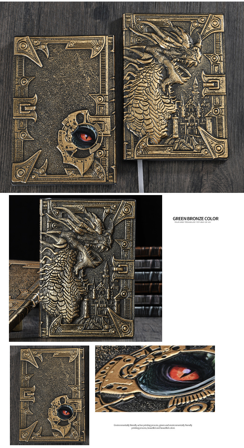 A5 Size Embossed Leather Writing Notebook Hardcover Gift Journal 3d Antique Dragon
