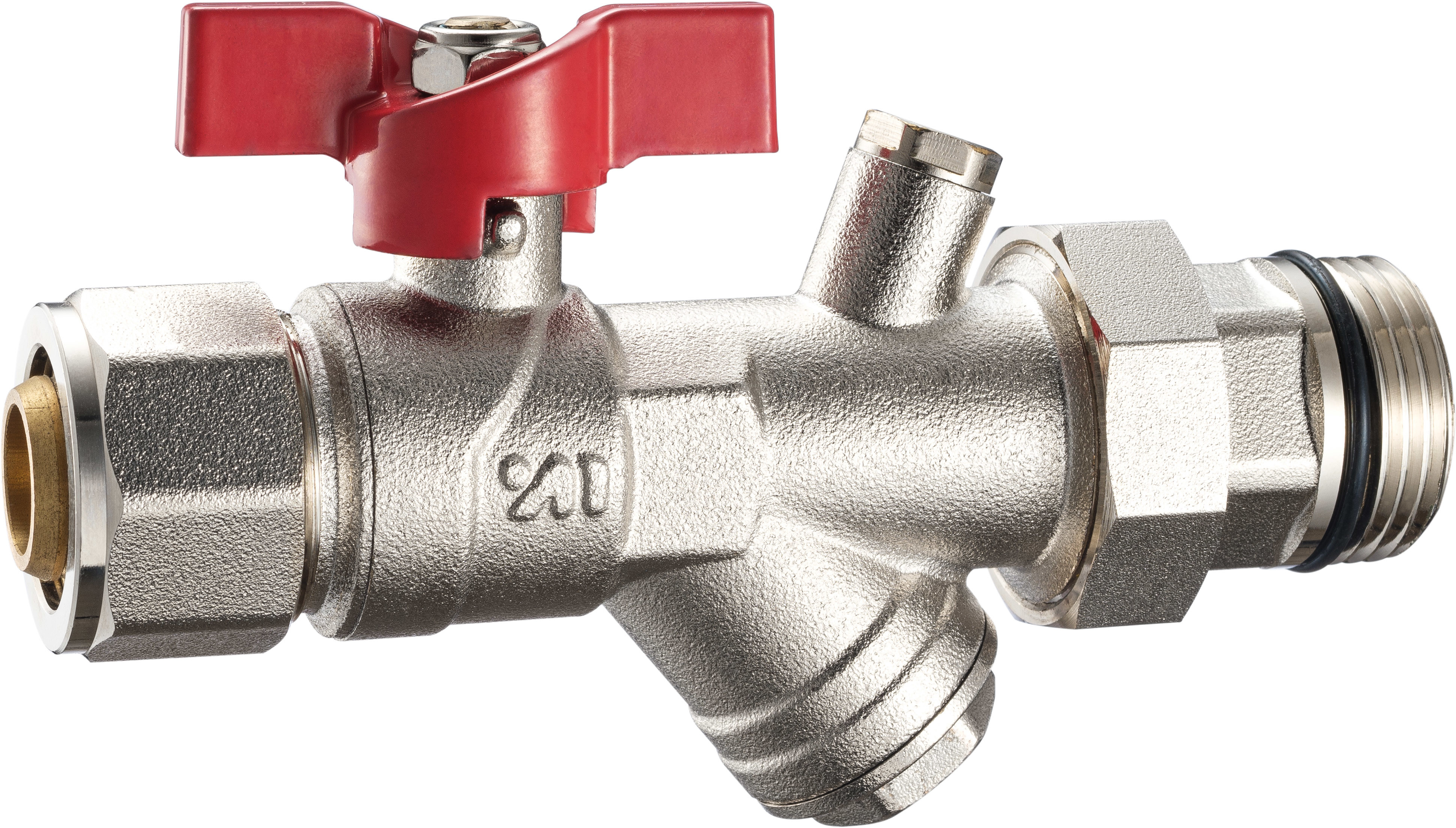 3603 3609 Straight Type Nickel Plated Brass Ball Valve w/ Meter Outlet & Built-in Strainer & Optional Brass Drain Valve
