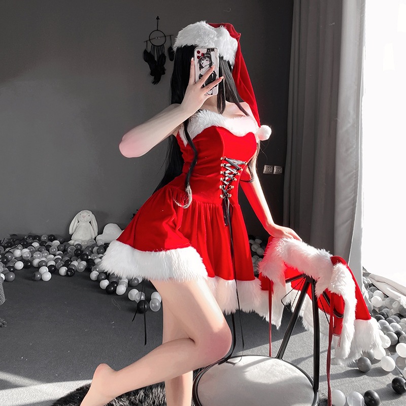Women's Christmas Dress Design Costume Set with Drawstring and Accessories
