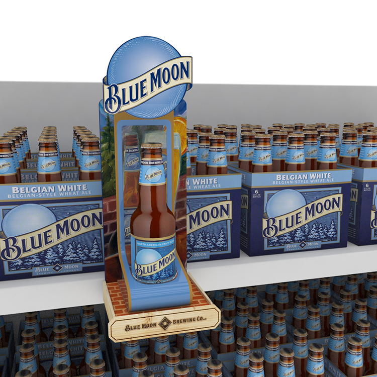 POP Wine Display Stand Unique Design Wooden Beer Holder Countertop For Supermarket