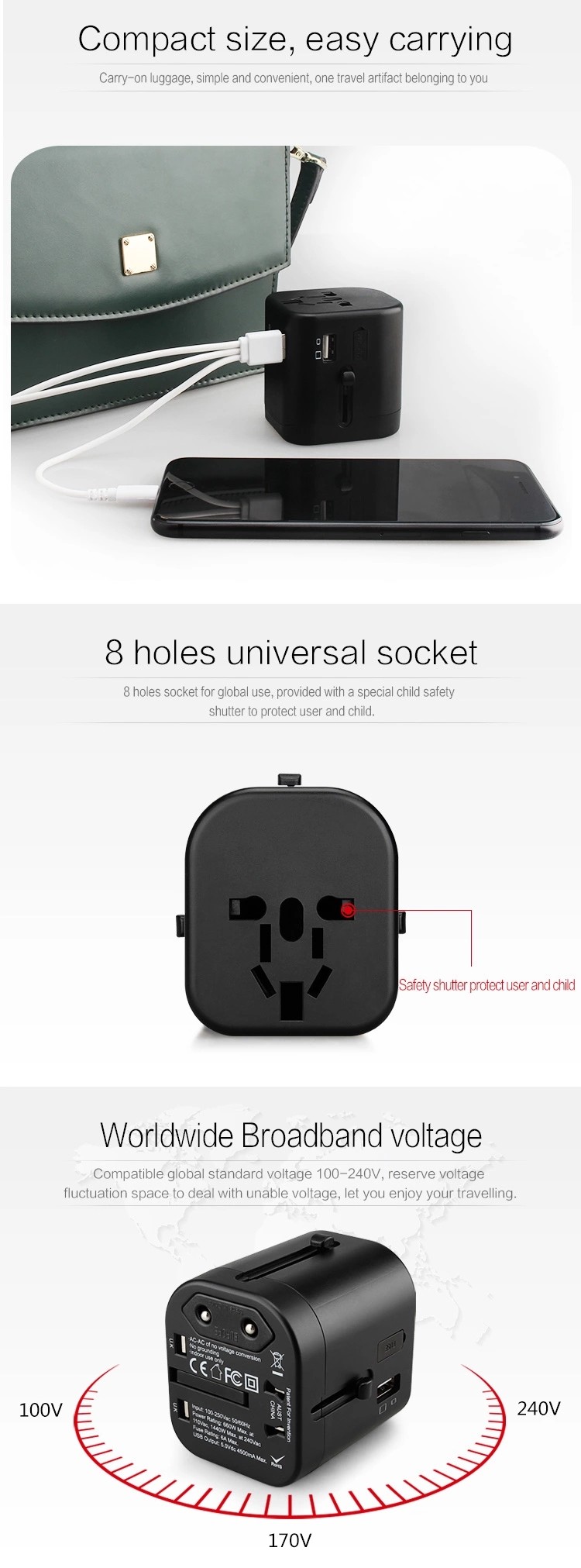 5V 4500mA USB Power Travel Power Adapter Smart All In One Converter Power Adapter