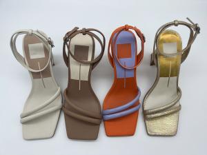Quality Brown Purple Ankle Strap Ladies Shoes TPR 3 Inch High Heel Sandals wholesale