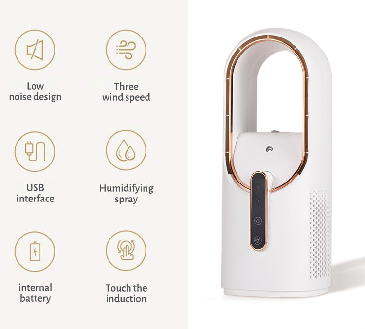 Leafless Fan Mini Air Conditioner Portable USB Rechargeable Water-cooled Air Conditioner Household Spray Humidifying Air Cooler