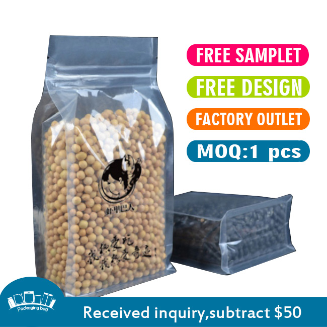 Clear Mylar Flat Bottom Stand Up Pouch 3.5g Laminated Foil Pouches QS
