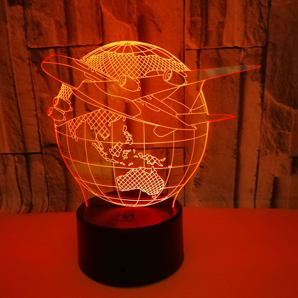 OEM souvenir Earth airplane model 3D LED night light USB colorful touch switch stereo three-dimensional desktop lamp