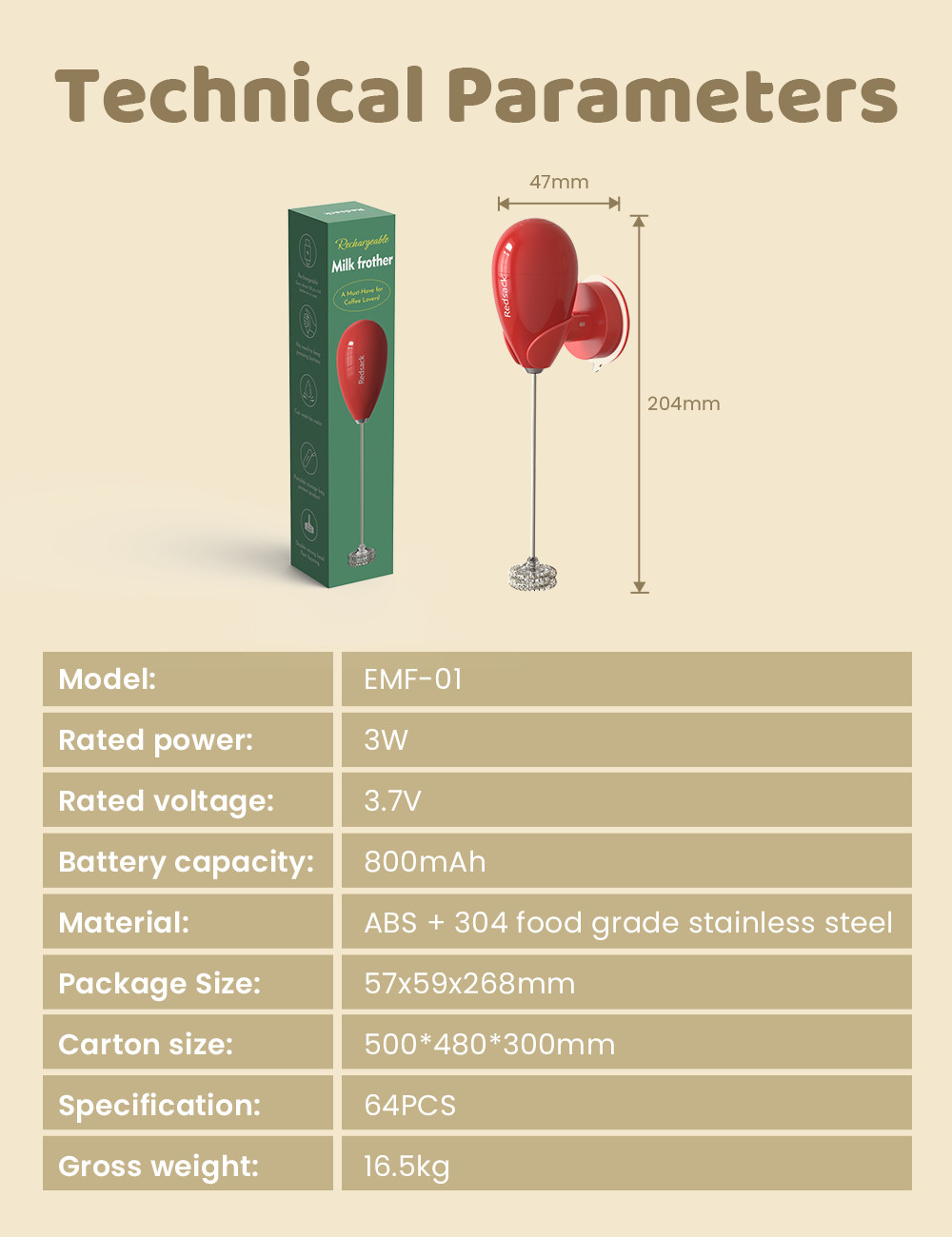 Hand Operated Milk Frother With Hot/Cold Frothing Modes And CE/RoHS/FCC/FDA Certifications