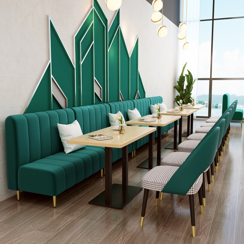 Metal Restaurant Dining Table And Chairs Velvet 90cm Fresh Fast Food Booth Seating