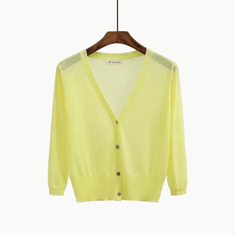 Women&prime;s Summer Knitwear Thin Cardigan Ice Silk Seven-Point Sleeve with Candy-Colored Sunblock Coat for Women