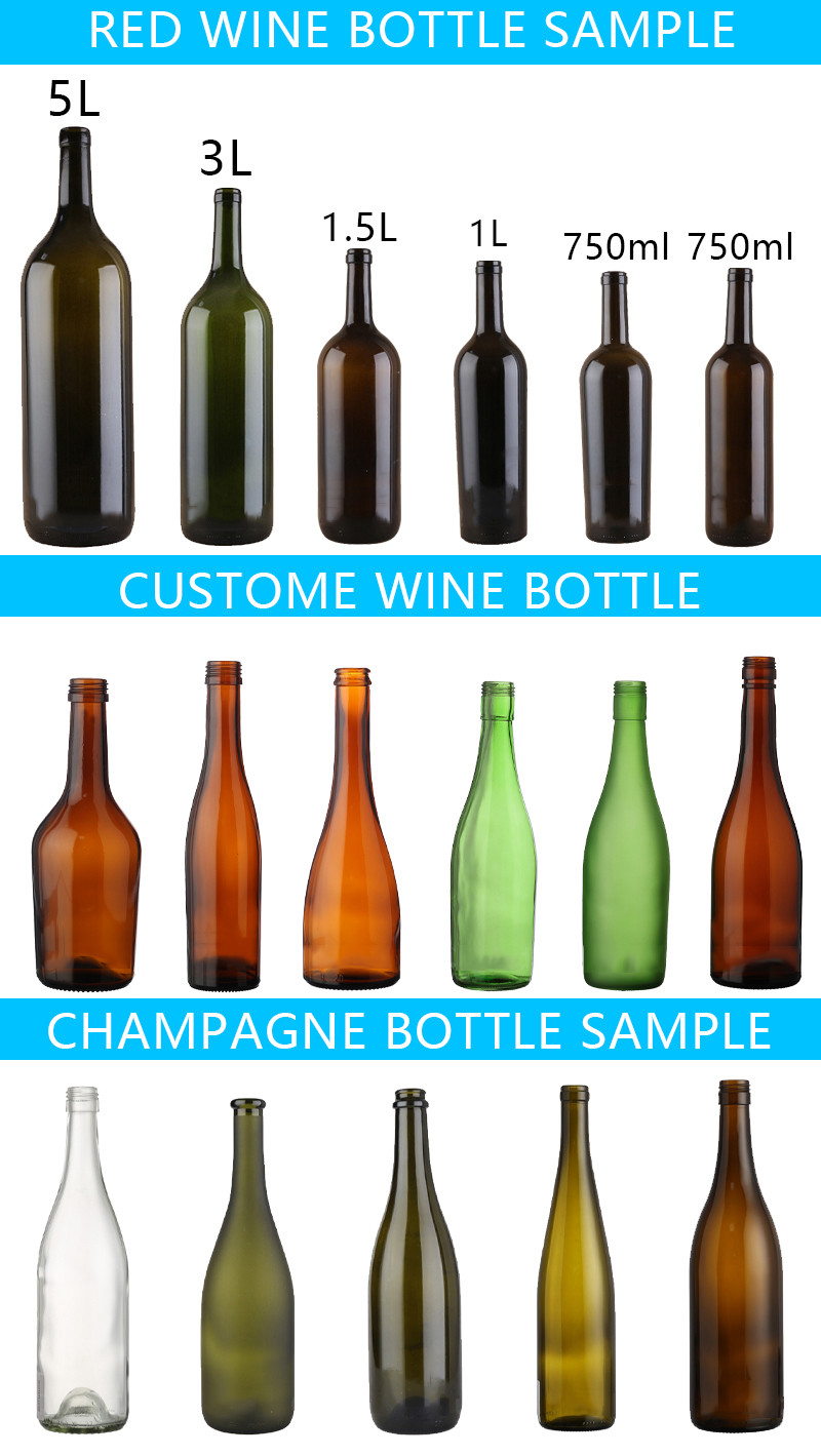 Green Red Wine Colored Clear Black Glass Wine Bottle Luxury Recycled 750Ml