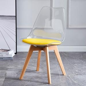 Quality Transparent Plastic Tulip Dining Table Chairs PU Cushion Beech Wood Legs wholesale