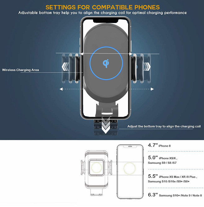 Fast 10W Car Mount Wireless Charger Iphone X