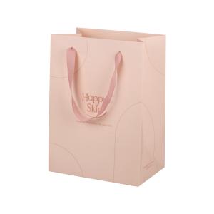 Quality Eco Friendly Pink Paper Packaging Bags For Cosmetic With Ribbon Handle wholesale