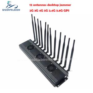 Quality AC110V 48w Desktop Signal Jammer 2G 3G 4G 5G 2.4G 5.8G VHF UHF 12 Bands wholesale