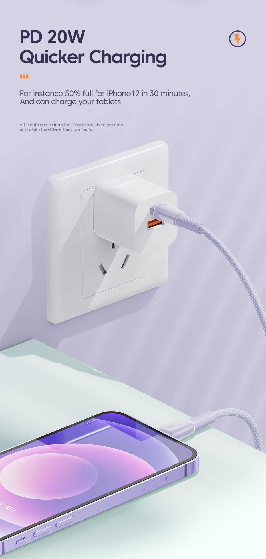 Essager 2022 Rainbow USB A To L Cable Fast Charging 0.5m 1m 2m 3m