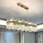 Modern Foyer Round Chandelier Luxury K9 Crystal Dimmable Pendant Lamp Cable