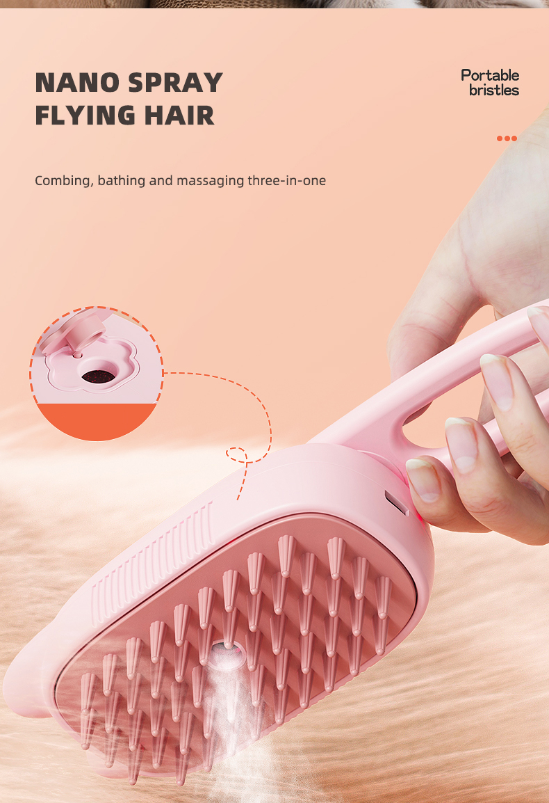 Pet Grooming Brush Cats Long Handle Electric USB Water Spray Steam Comb Dog Hair Cleaner