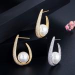 Luxury Pearl Earrings Micro-inlay CZ Earring Pendant Fashion Women Pearl Earring