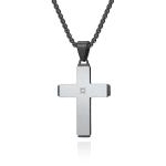 Men's Cross Pendant Necklace in Black Satin and Stainless Steel Unique Style