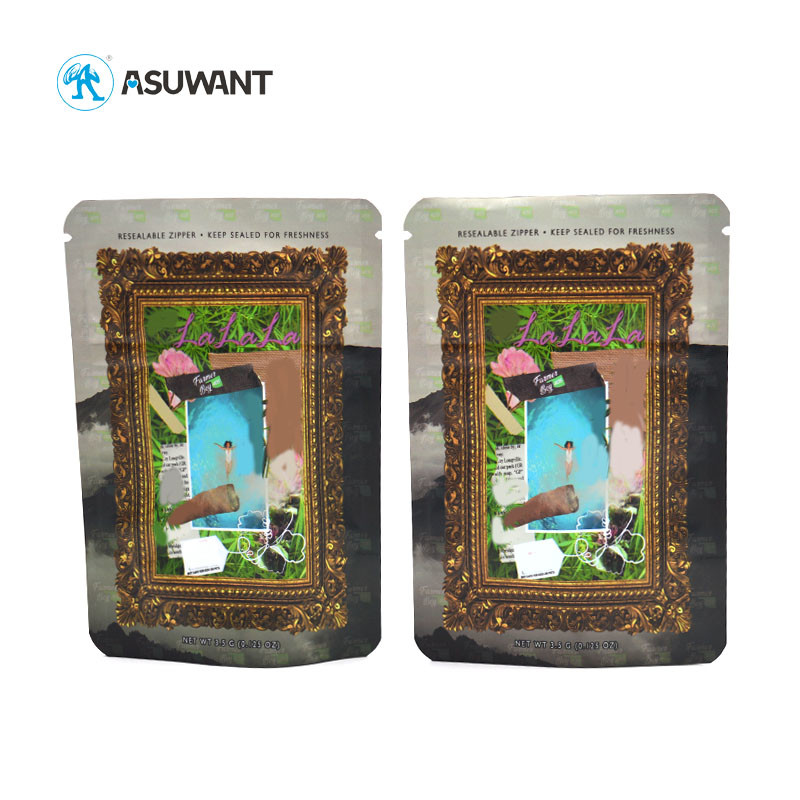 Black Small 3 Side Seal Bag Smell Proof Zipper Top Weed Packaging Bag With Window